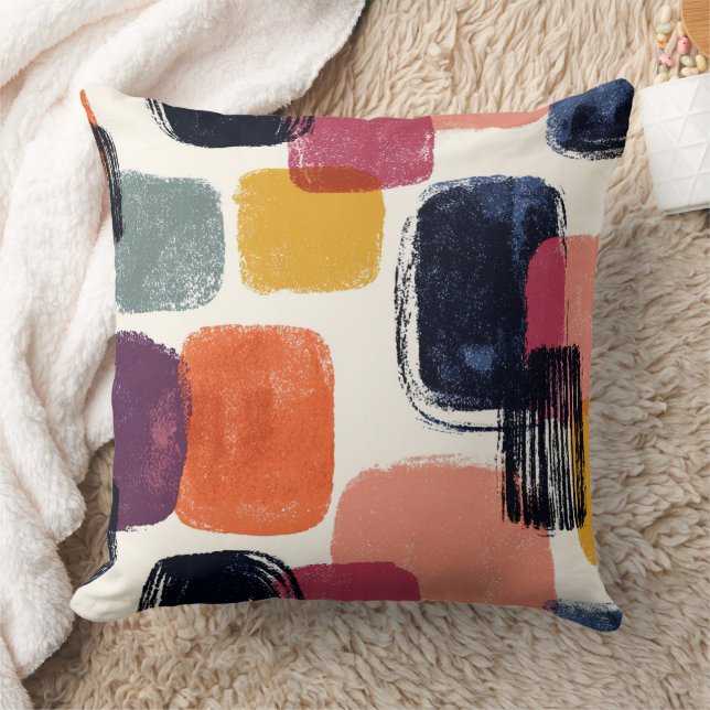 Modern Boho Abstract Brushstroke -Bold Retro Colou Cushion (Blanket)