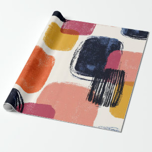 Modern Boho Abstract Brushstroke -Bold Retro Colou Wrapping Paper
