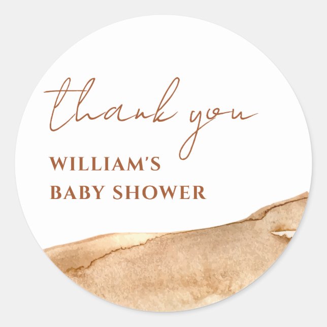 Modern Boho Abstract Desert Baby Shower Thank You  Classic Round Sticker (Front)