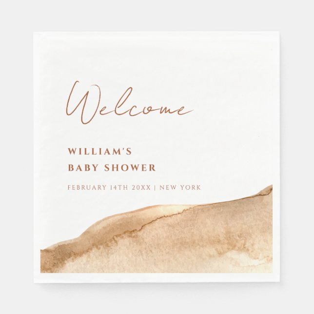 Modern Boho Abstract Desert Baby Shower Welcome Napkin (Front)