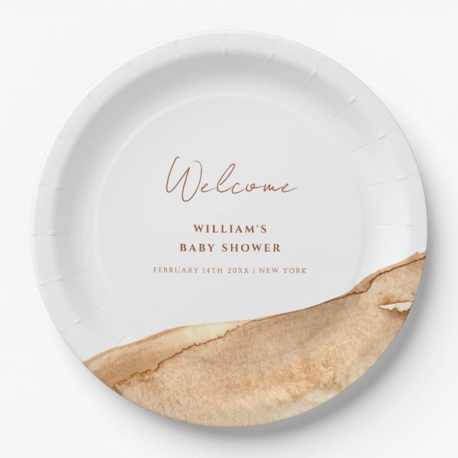 Modern Boho Abstract Desert Baby Shower Welcome Paper Plate (Front)