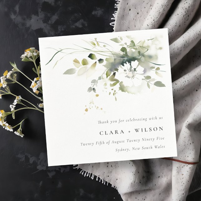 Modern Boho Abstract Green White Floral Wedding Napkin (Creator Uploaded)