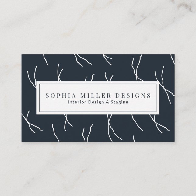 Modern Boho Abstract Lines Designer Deep Charcoal Business Card (Front)