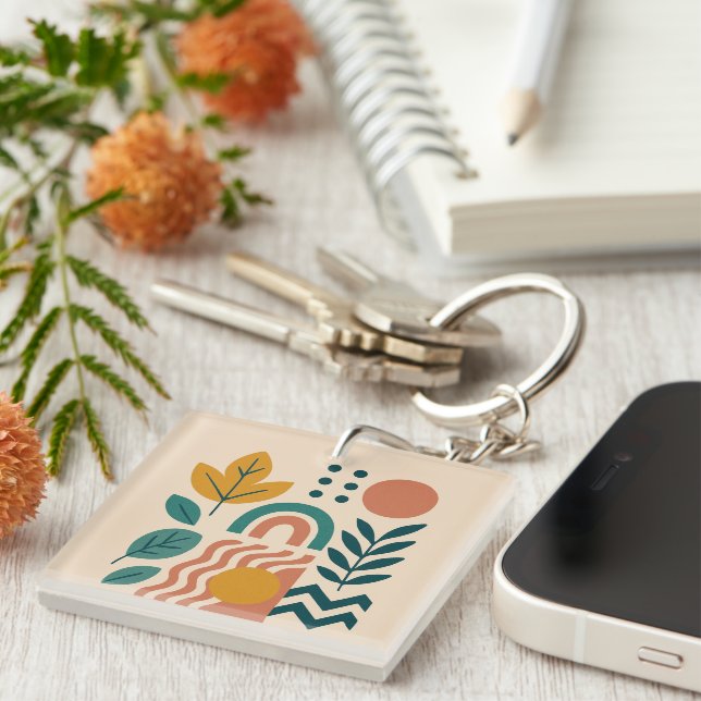 Modern Boho Abstract Nature Wall Art Key Ring (Front Right)