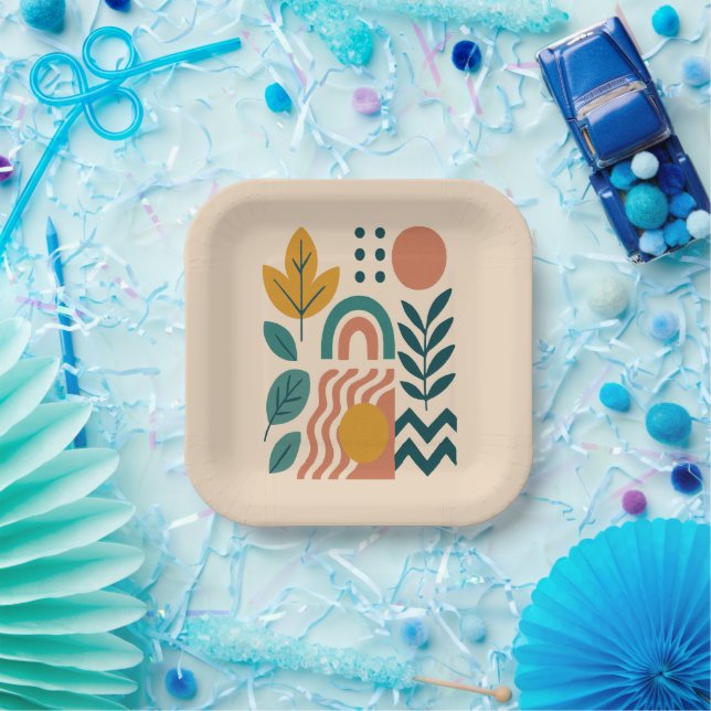 Modern Boho Abstract Nature Wall Art Paper Plate (Party)