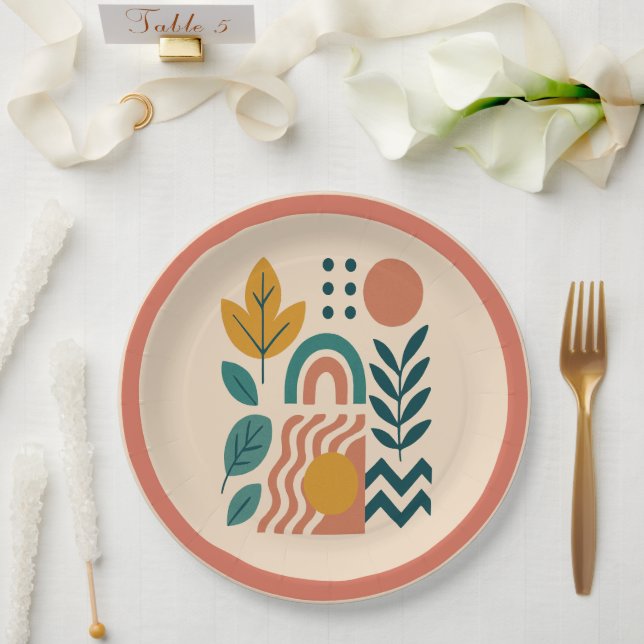 Modern Boho Abstract Nature Wall Art Paper Plate (Wedding)