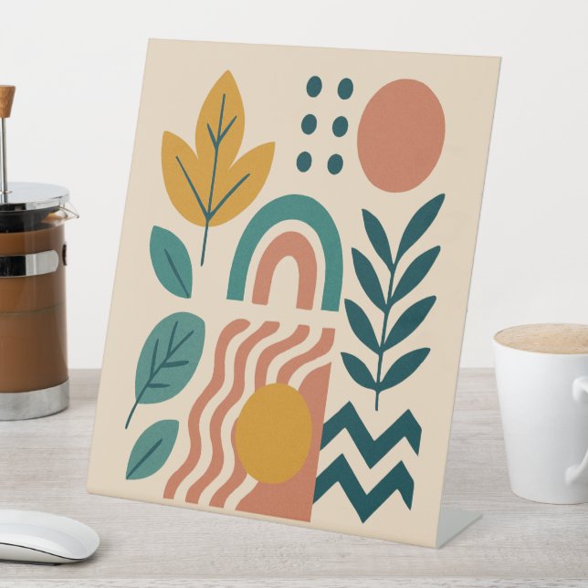 Modern Boho Abstract Nature Wall Art Pedestal Sign (In SItu)