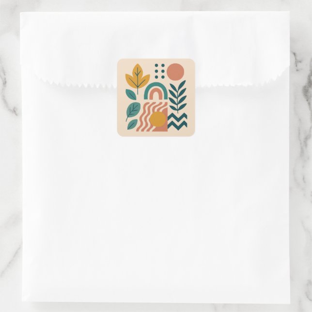 Modern Boho Abstract Nature Wall Art Square Sticker (Bag)