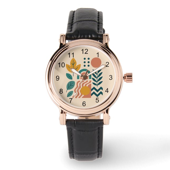 Modern Boho Abstract Nature Wall Art Watch (Front)