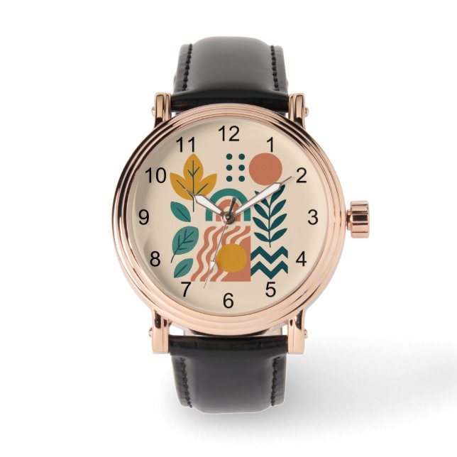 Modern Boho Abstract Nature Wall Art Watch (Front)