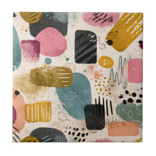 Modern Boho Abstract Pattern Textured Colourful Ceramic Tile