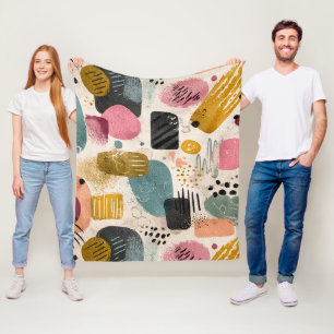 Modern Boho Abstract Pattern Textured Colourful Fleece Blanket