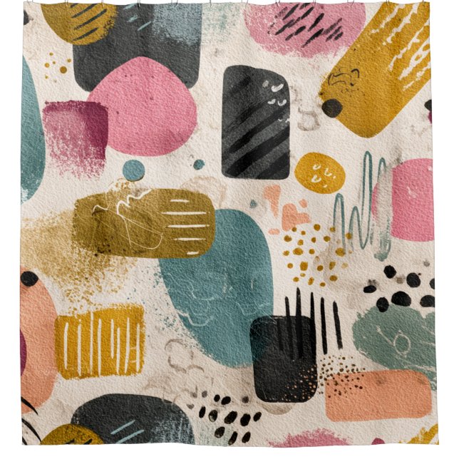 Modern Boho Abstract Pattern | Textured Colourful Shower Curtain (Front)
