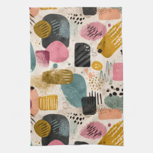 Modern Boho Abstract Pattern Textured Colourful Tea Towel