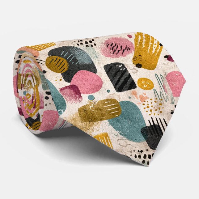Modern Boho Abstract Pattern | Textured Colourful Tie (Rolled)