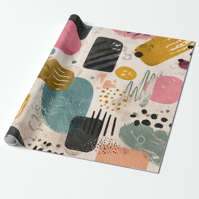 Modern Boho Abstract Pattern | Textured Colourful Wrapping Paper (Unrolled)