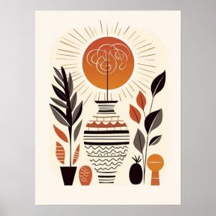 Modern Boho Abstract Terracotta Decorative Vase Poster