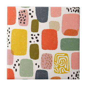 Modern Boho Abstract Watercolor Pattern Colourfu Ceramic Tile