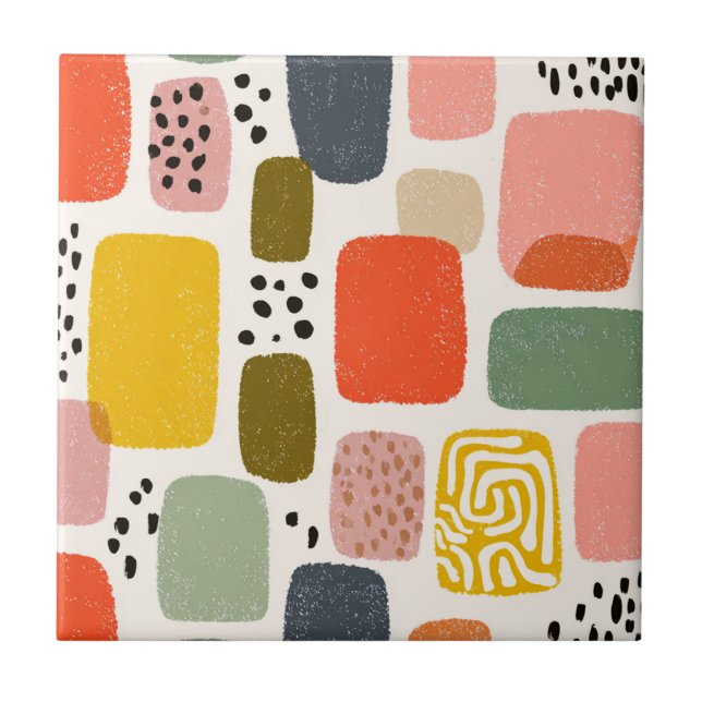 Modern Boho Abstract Watercolor Pattern | Colourfu Ceramic Tile (Front)