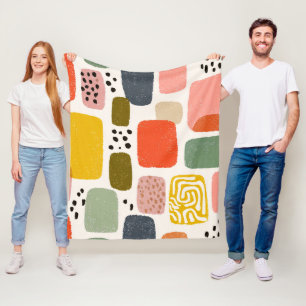Modern Boho Abstract Watercolor Pattern Colourfu Fleece Blanket