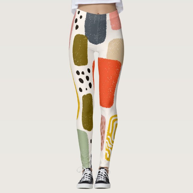 Modern Boho Abstract Watercolor Pattern | Colourfu Leggings (Front)
