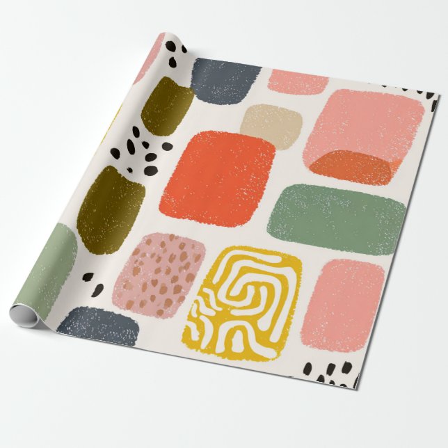 Modern Boho Abstract Watercolor Pattern | Colourfu Wrapping Paper (Unrolled)