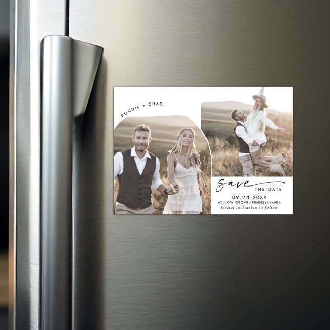 Modern Boho Arch 2 Photo Save the Date Magnetic Invitation (Creator Uploaded)