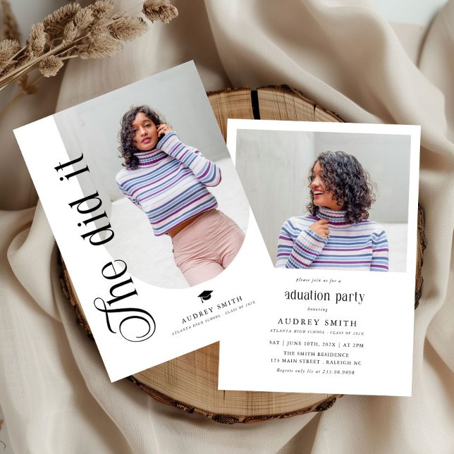 Modern Boho Arch 2 Photos Graduation Invitation (Creator Uploaded)