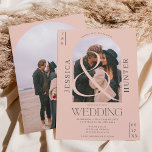 Modern boho arch 2 photos wedding pale pink invitation<br><div class="desc">Modern boho arch 2 photos grey and pale pink wedding invitation,  add your initials and the date. A cool simple and minimalist layout with a bohemian desert vibe. Perfect for casual outdoors weddings.</div>