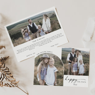 Modern Boho Arch 3 Family Photos Holiday News Card