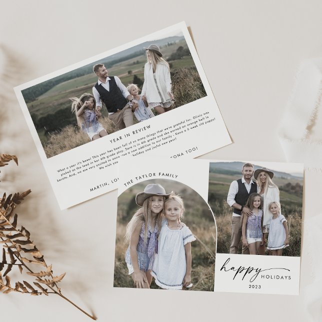 Modern Boho Arch 3 Family Photos News Holiday Card (Creator Uploaded)