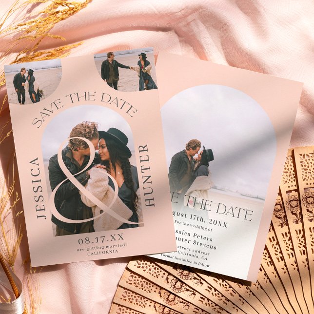 Modern boho arch 4 photos wedding blush pink  save the date (Creator Uploaded)