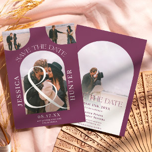 Modern boho arch 4 photos wedding purple save the date