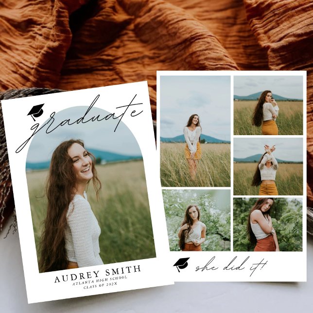 Modern Boho Arch 6 Photos Graduation Announcement (Creator Uploaded)