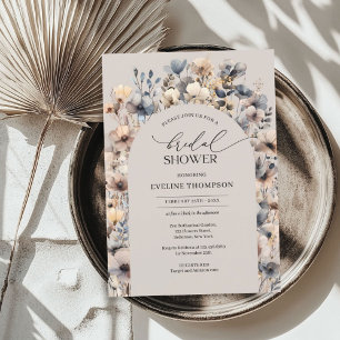 Modern boho arch autumn neutral wildflowers invitation