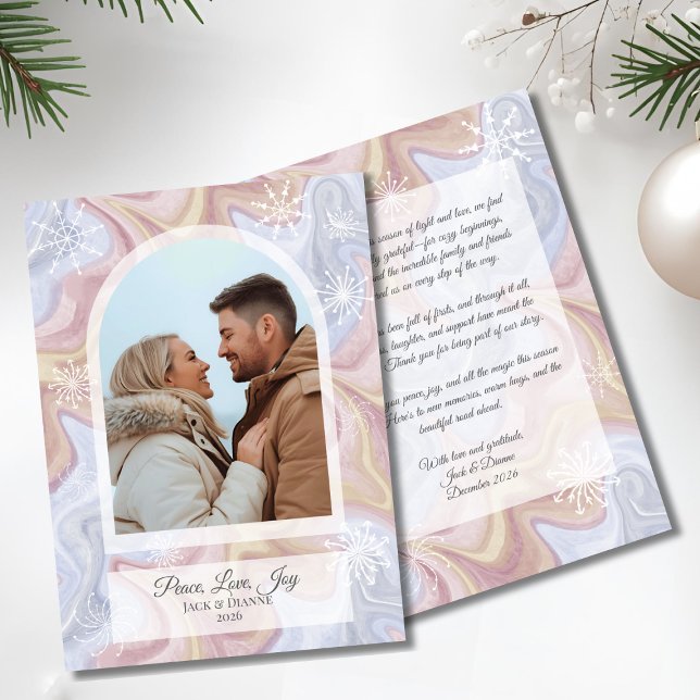 Modern Boho Arch Blue Holiday Greeting Card  (Modern Arch Photo Holiday Card)