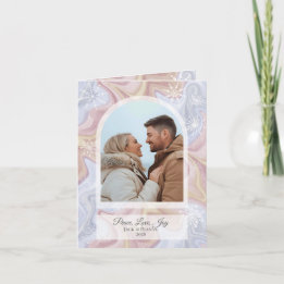 Modern Boho Arch Blue Holiday Greeting Card