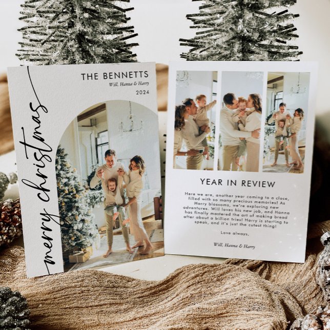 Modern Boho Arch Christmas Photo Year in Review Holiday Card (Creator Uploaded)