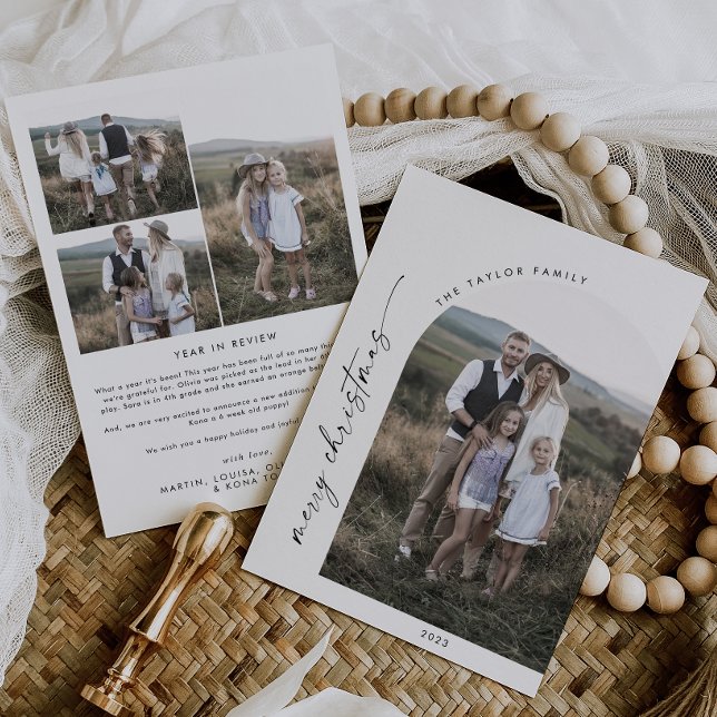 Modern Boho Arch Christmas Photo Year in Review Holiday Card (Creator Uploaded)