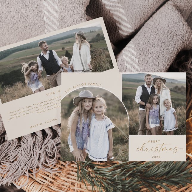 Modern Boho Arch | Cream 3 Family Photos Christmas Holiday Card (Creator Uploaded)