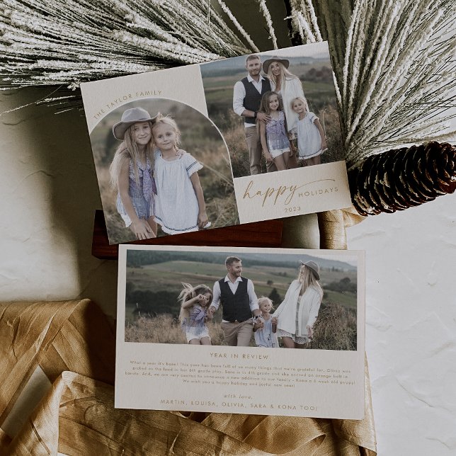 Modern Boho Arch | Cream 3 Family Photos Holiday Card (Creator Uploaded)