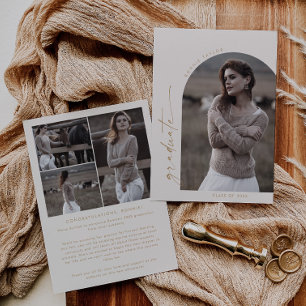 Modern Boho Arch Cream Graduate Photo Graduation Announcement