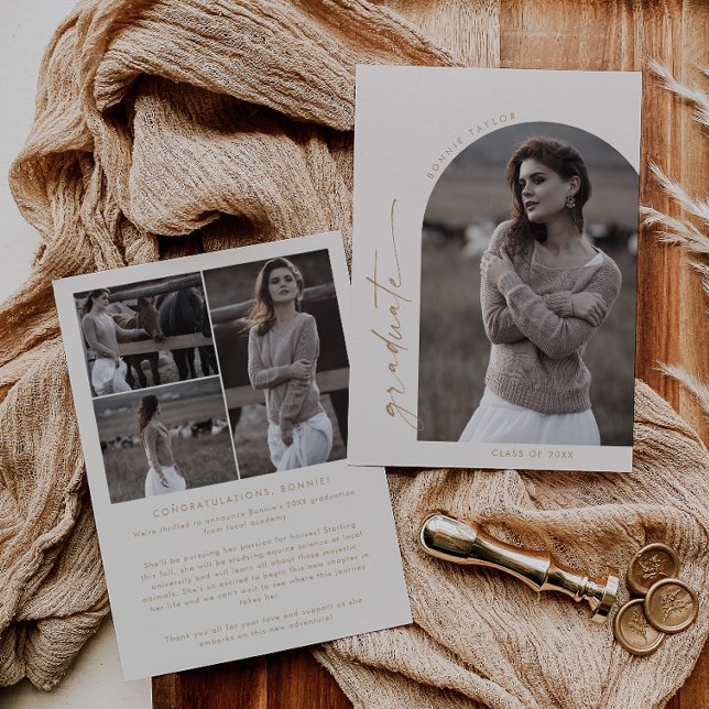 Modern Boho Arch | Cream Graduate Photo Graduation Announcement (Creator Uploaded)