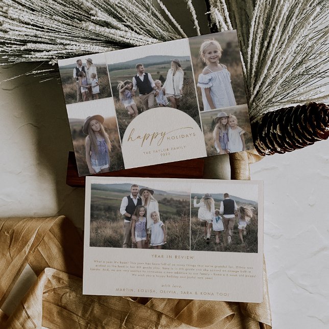 Modern Boho Arch | Cream Multi Photo Family News Holiday Card (Creator Uploaded)