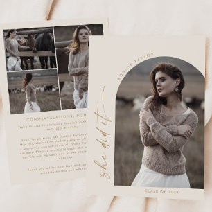 Modern Boho Arch Cream She Did It Photo Graduation Announcement