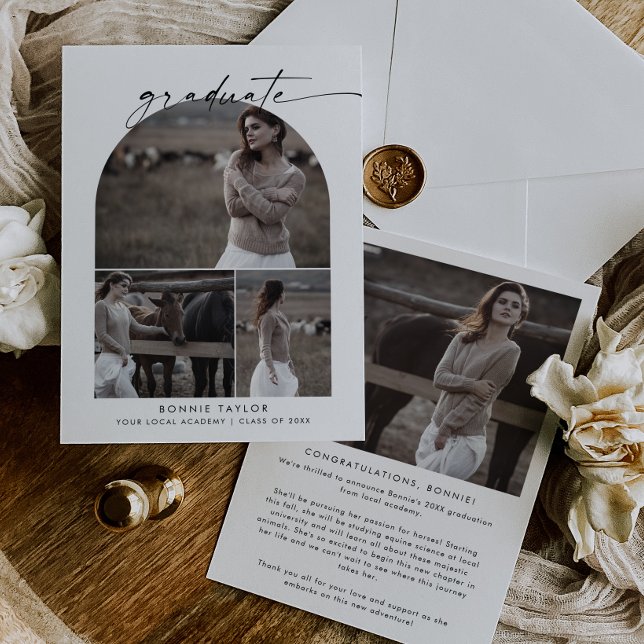 Modern Boho Arch Graduate Photo Collage Graduation Announcement (Creator Uploaded)