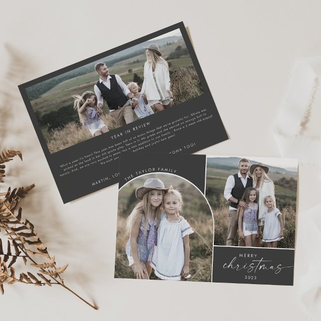 Modern Boho Arch | Grey 3 Family Photos Christmas Holiday Card (Creator Uploaded)