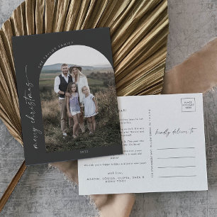 Modern Boho Arch   Grey Christmas Photo Holiday Postcard