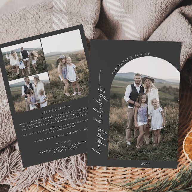 Modern Boho Arch | Grey Holiday Photo Card (Creator Uploaded)