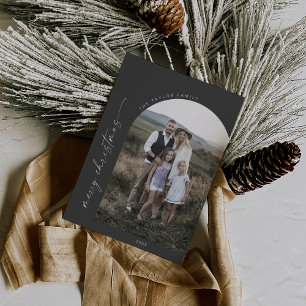Modern Boho Arch Grey Merry Christmas Photo Holiday Card